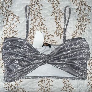 NWT Jeans Warehouse Luz silver grey white soft puakenikeni twist front crop top